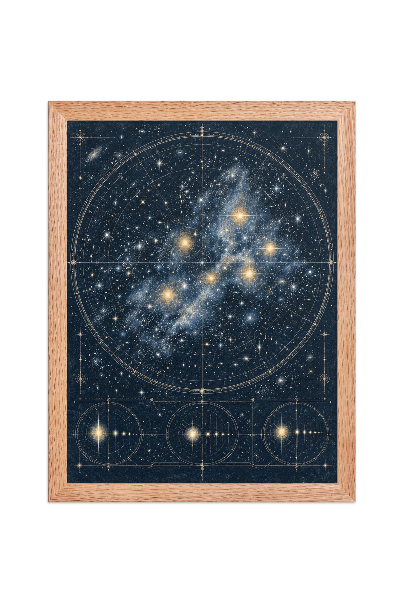 "Gold Celestial Star Chart" Premium Wooden Framed Poster