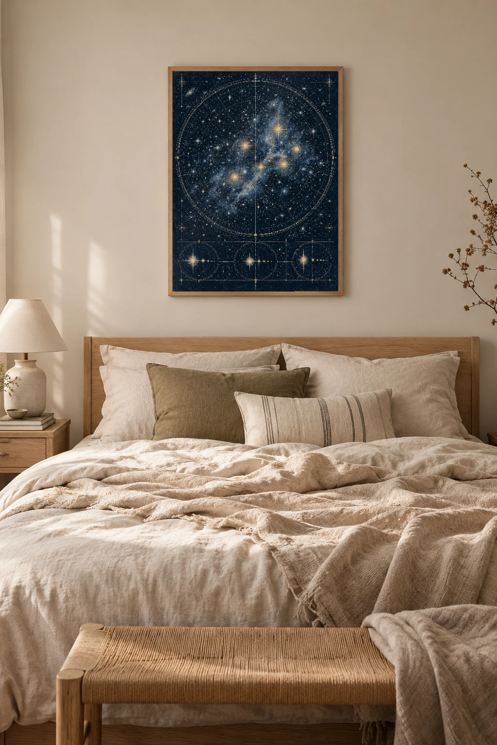 "Gold Celestial Star Chart" Premium Wooden Framed Poster