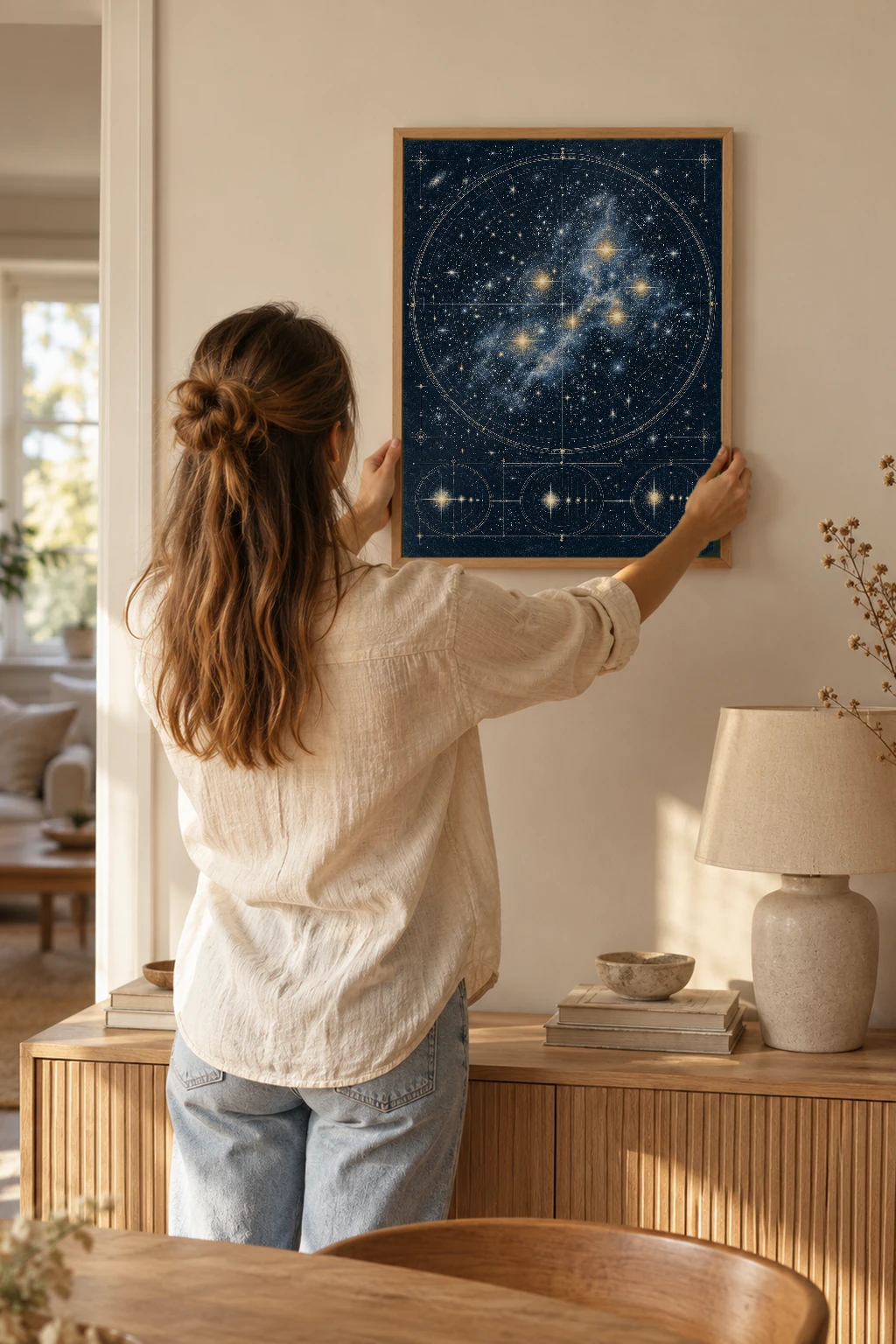 "Gold Celestial Star Chart" Premium Wooden Framed Poster