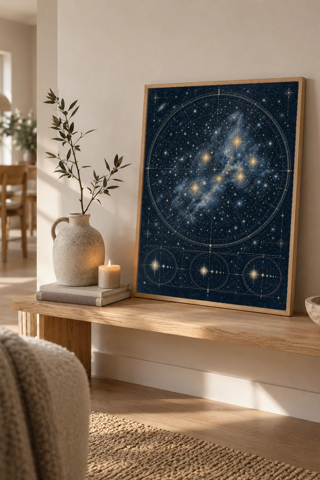 "Gold Celestial Star Chart" Premium Wooden Framed Poster