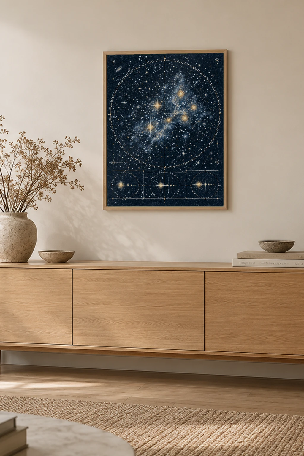 "Gold Celestial Star Chart" Premium Wooden Framed Poster