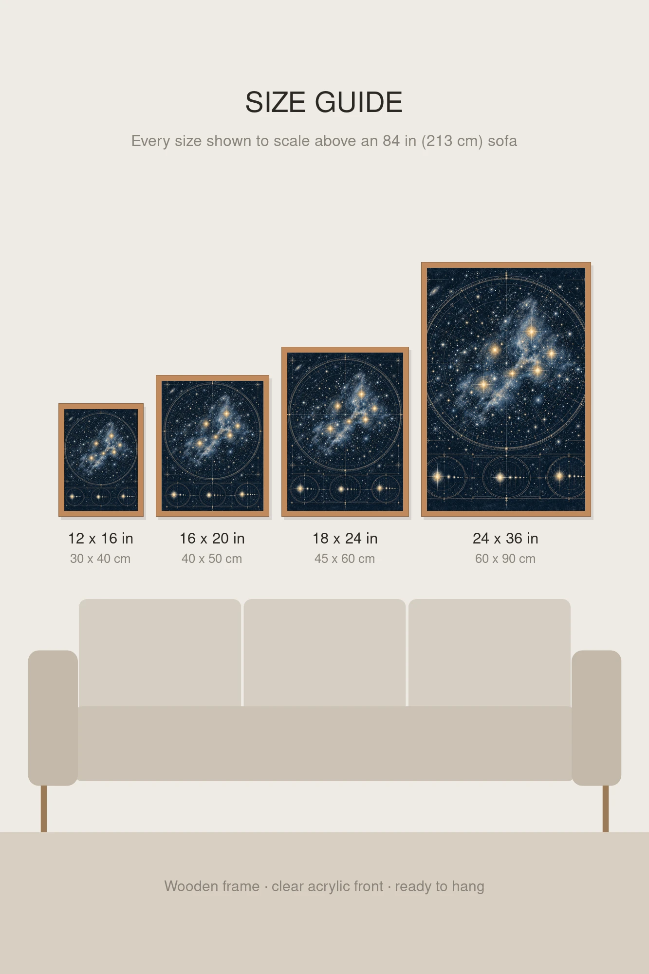 "Gold Celestial Star Chart" Premium Wooden Framed Poster