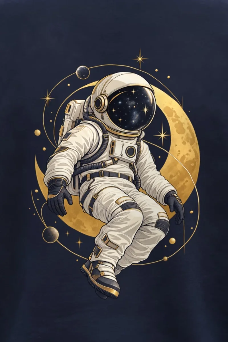 "Golden Moon Astronaut" 1 Crewneck Sweatshirt - the graphic up close