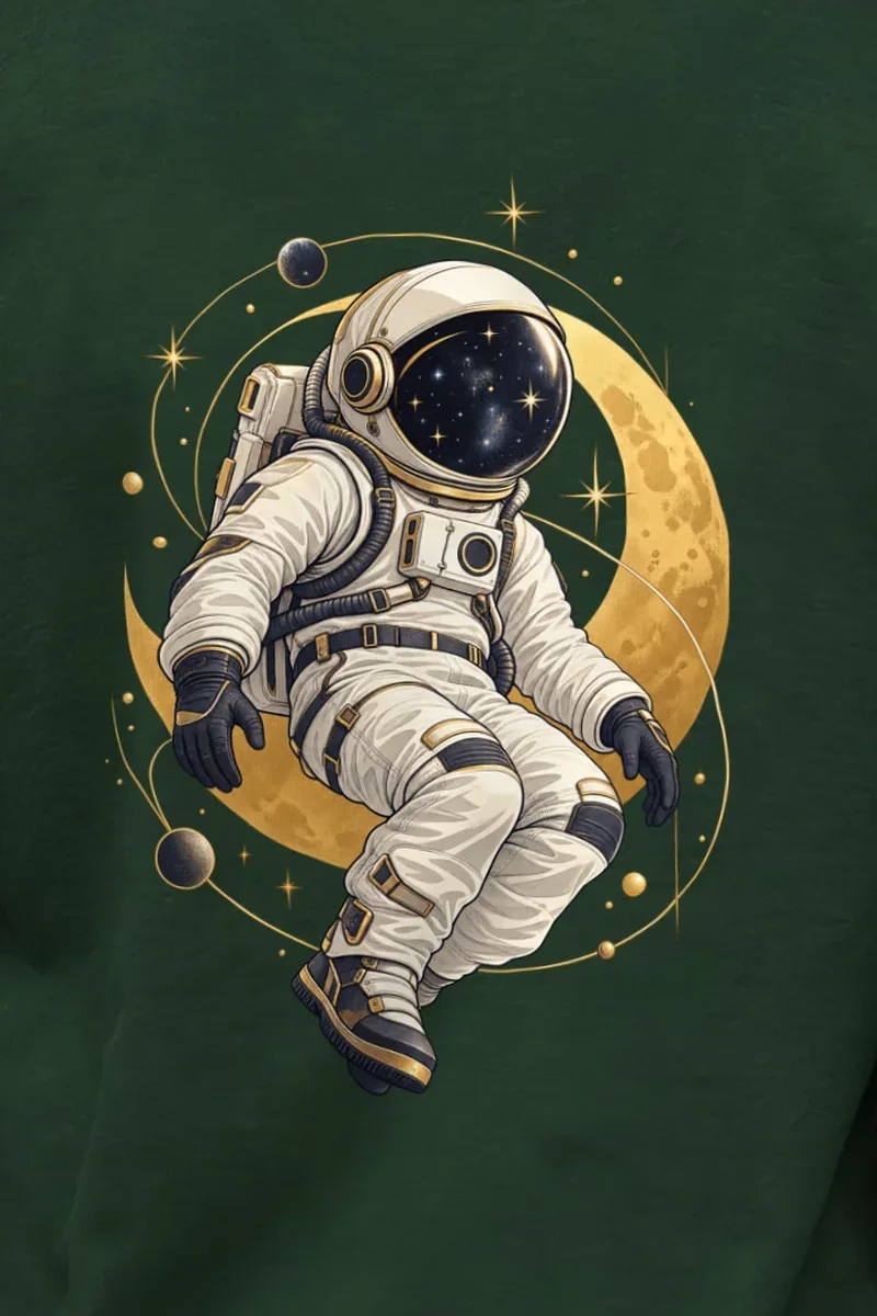 "Golden Moon Drifter" Unisex Longsleeve T-shirt - the graphic up close