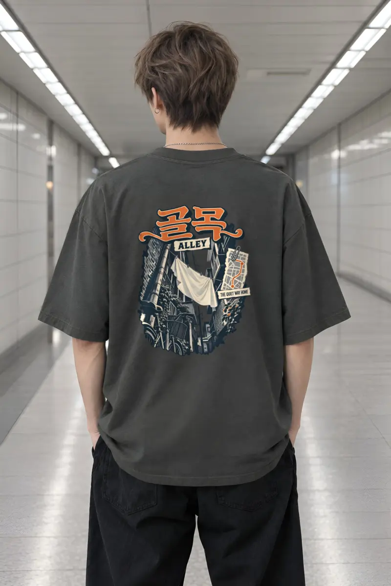 "Golmok Alley Quiet Way Home" Men's Oversized Heavyweight Crewneck T-Shirt