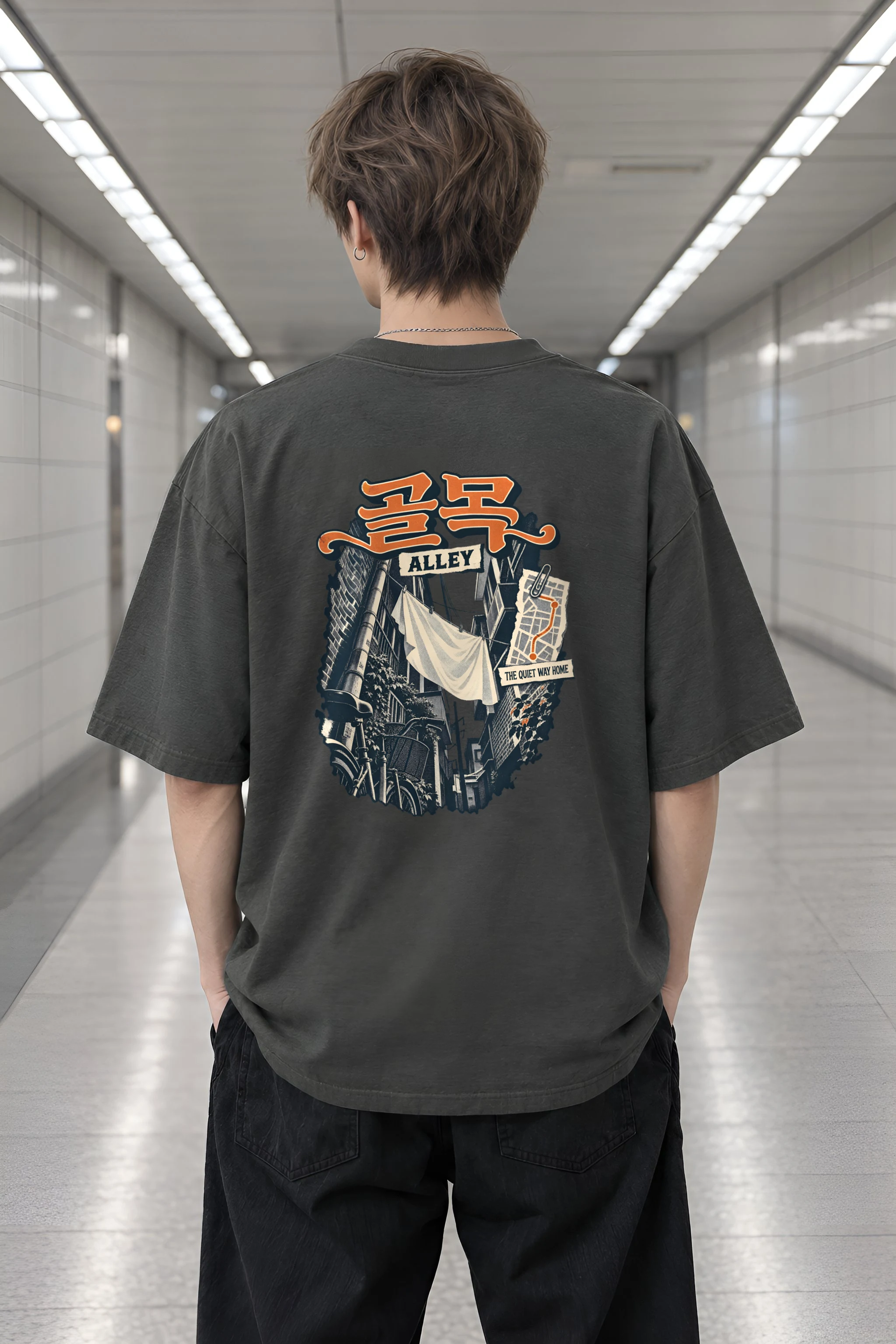 "Golmok Alley Quiet Way Home" Men's Oversized Heavyweight Crewneck T-Shirt