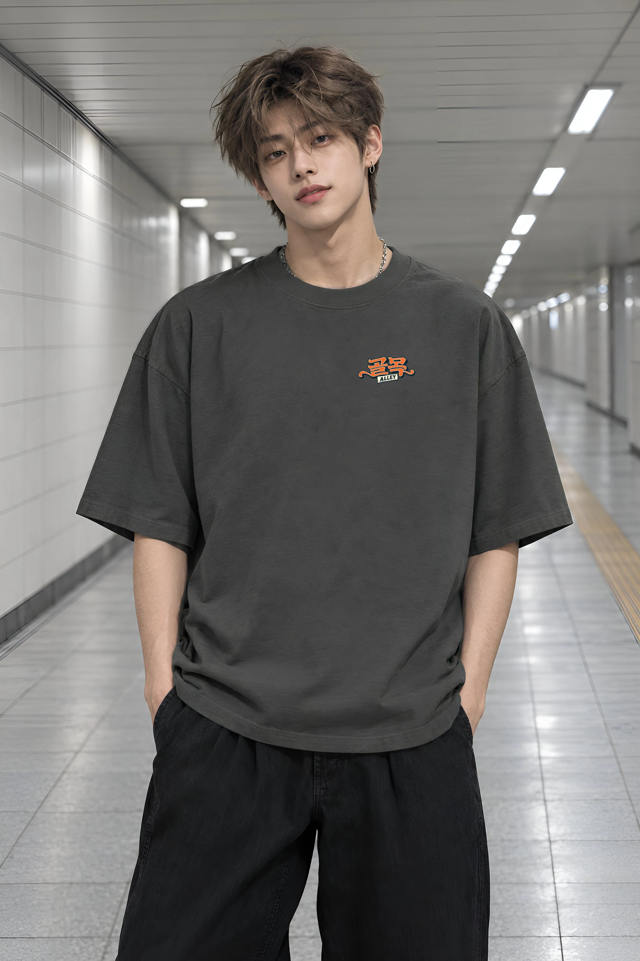 "Golmok Alley Quiet Way Home" Men's Oversized Heavyweight Crewneck T-Shirt