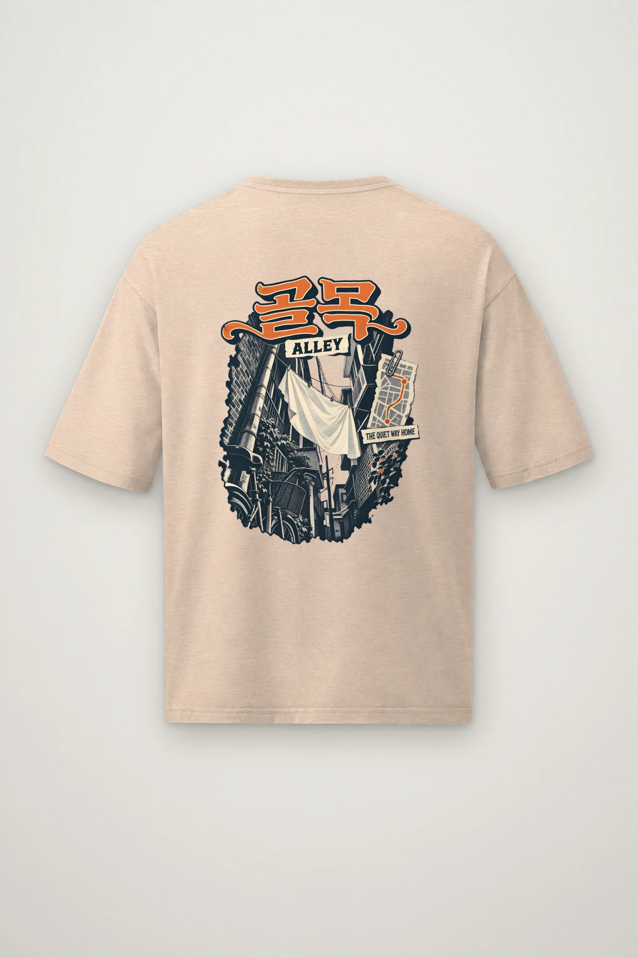 "Golmok Alley Quiet Way Home" Men's Oversized Heavyweight Crewneck T-Shirt