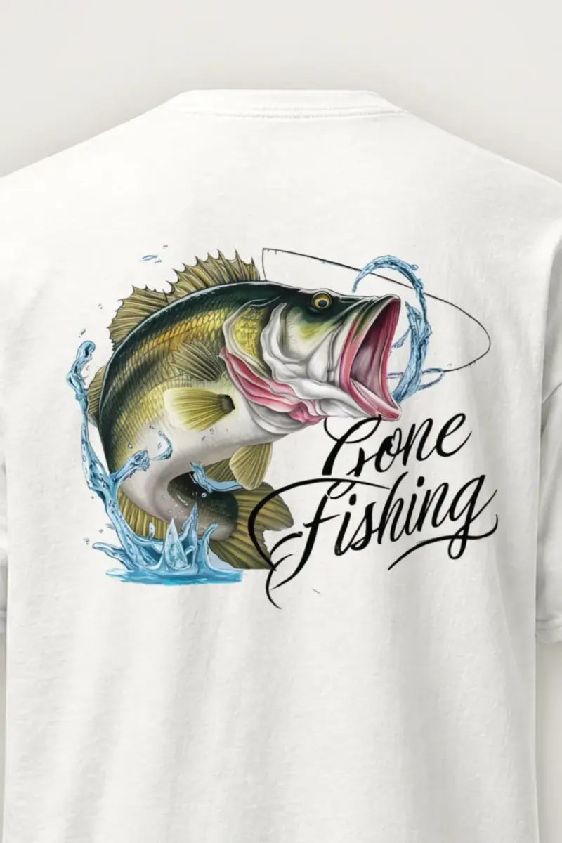 "Gone Fishing Bass" Heavyweight Unisex Crewneck T-shirt