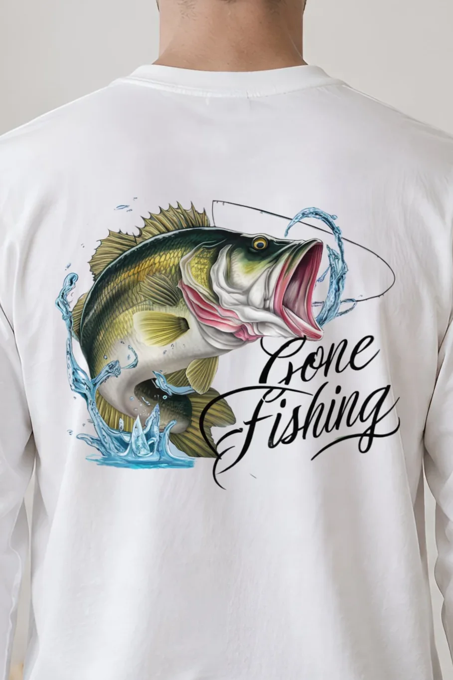"Gone Fishing" Unisex Longsleeve T-shirt - the graphic up close