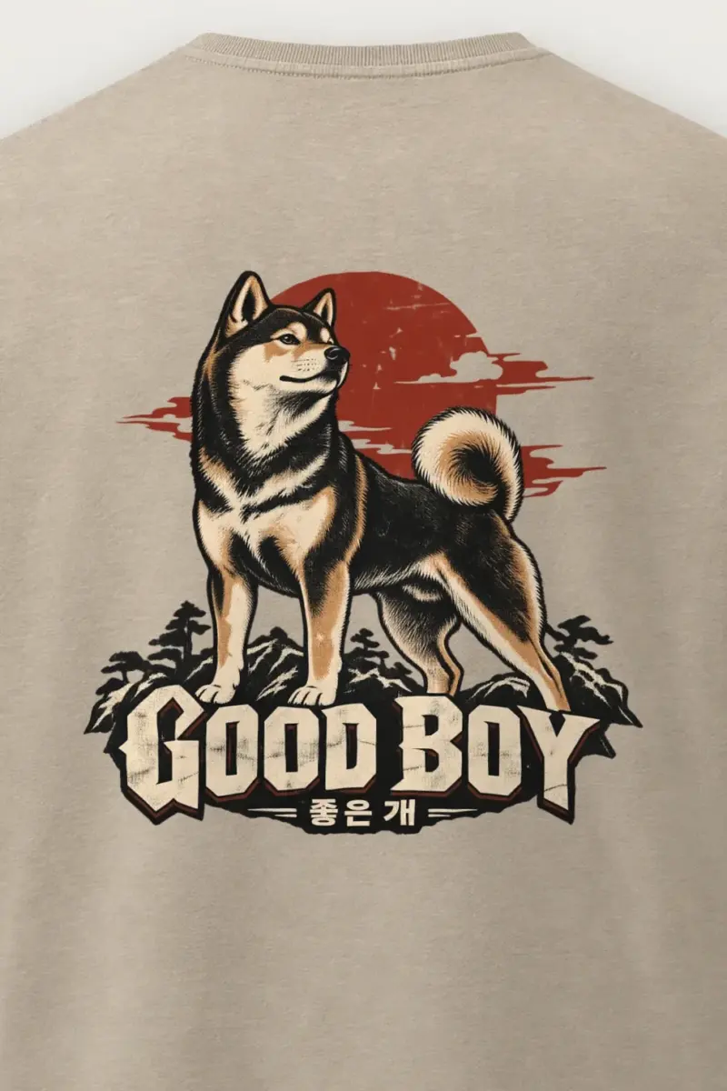 "Good Boy Jindo" Men’s Oversized Heavyweight Crewneck T-Shirt
