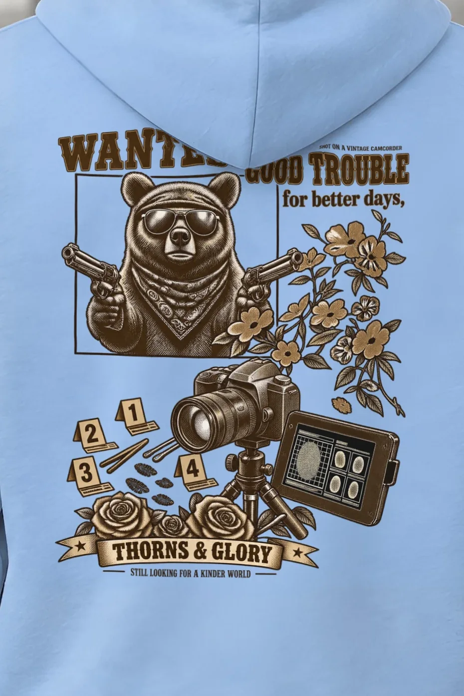 "Good Trouble Bear" 1 Pullover Hoodie - the graphic up close