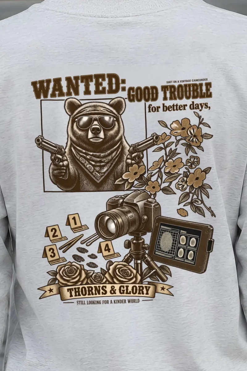 "Good Trouble Bear" Unisex Longsleeve T-shirt - the graphic up close