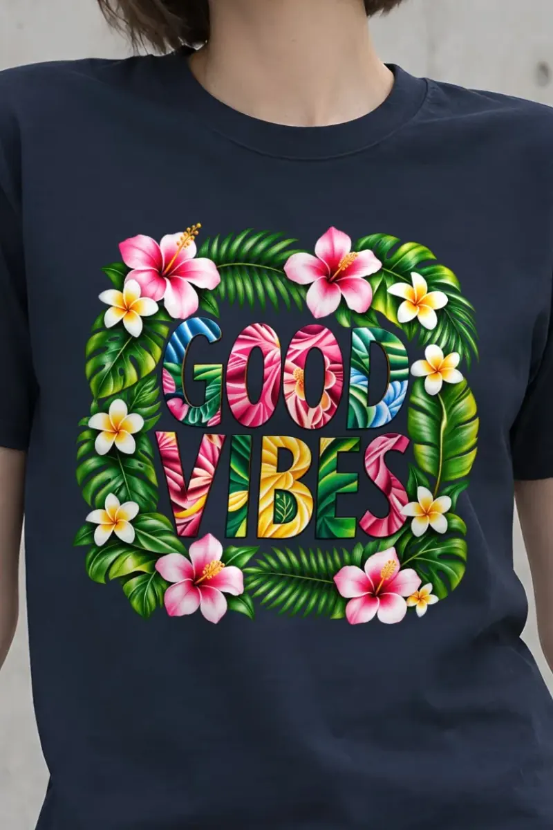 "Good Vibes Blooms" Heavyweight Unisex Crewneck T-shirt