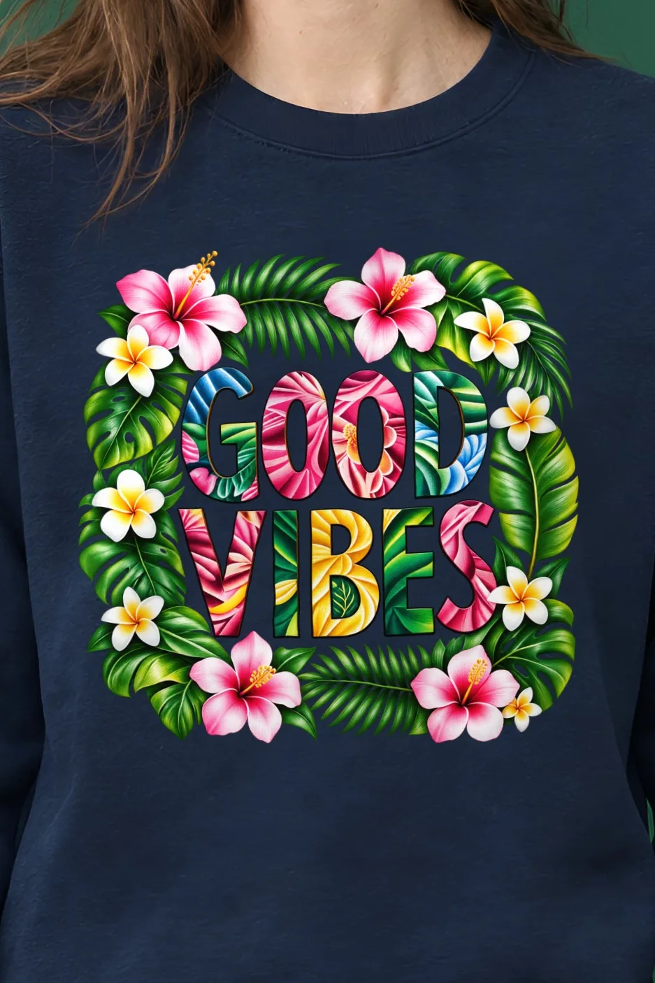 "Good Vibes Botanical" 1 Crewneck Sweatshirt - the graphic up close