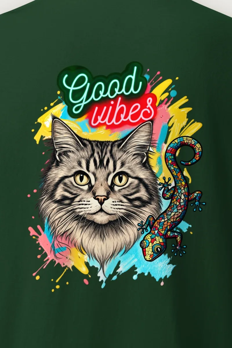 "Good Vibes Cat" Heavyweight Unisex Crewneck T-shirt