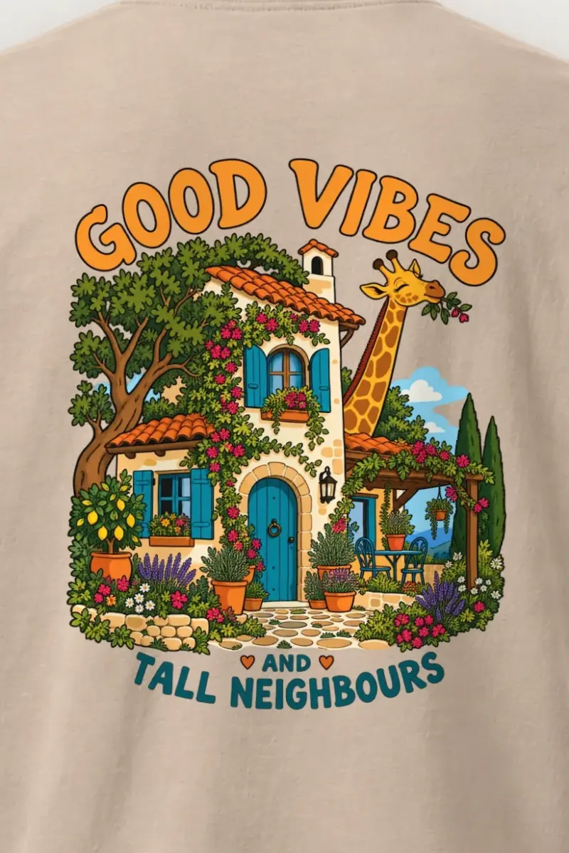 "Good Vibes Tall Neighbours" Heavyweight Unisex Crewneck T-shirt