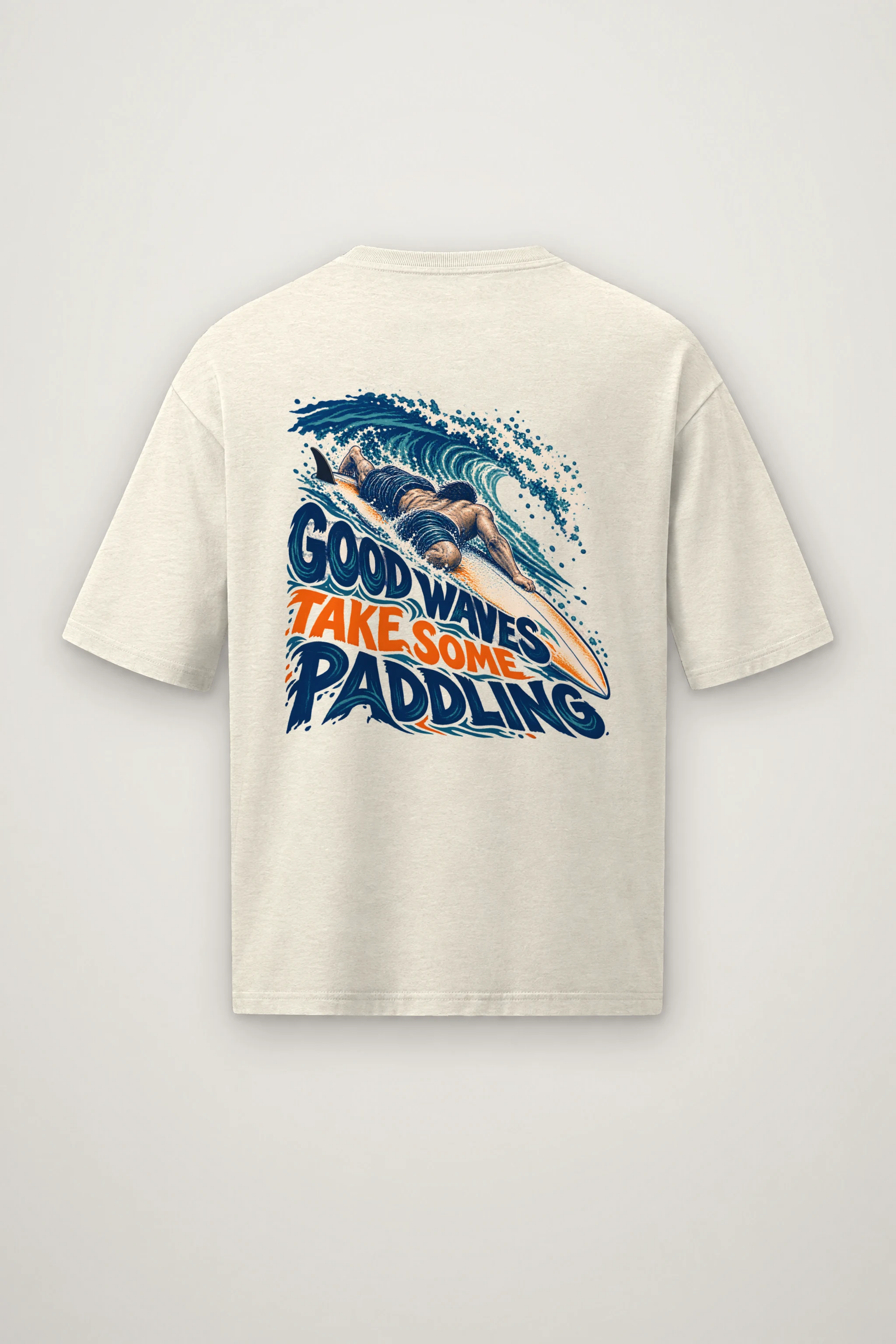 "Good Waves Take Some Paddling" Men's Oversized Heavyweight Crewneck T-Shirt