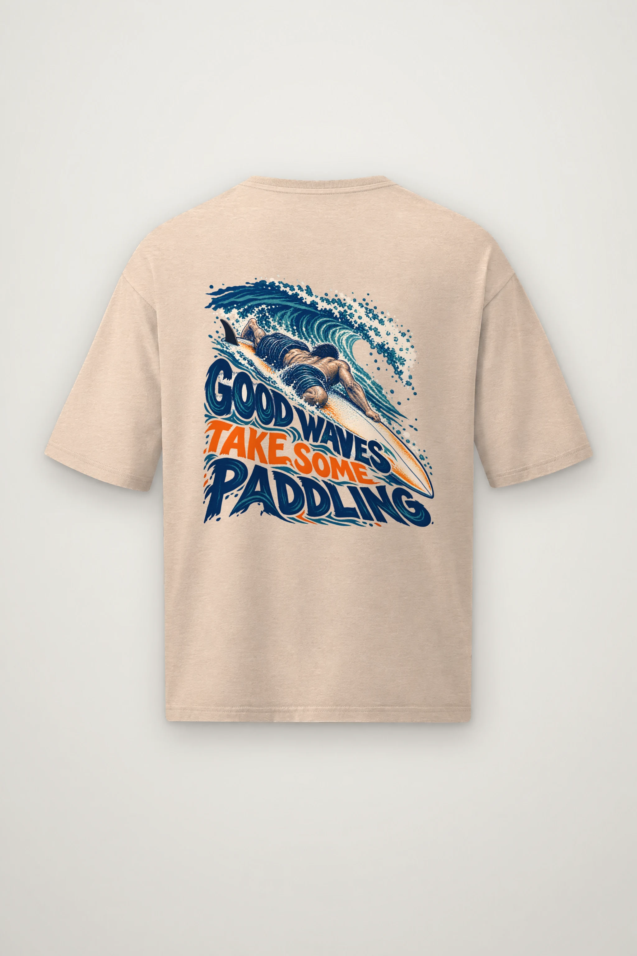 "Good Waves Take Some Paddling" Men's Oversized Heavyweight Crewneck T-Shirt