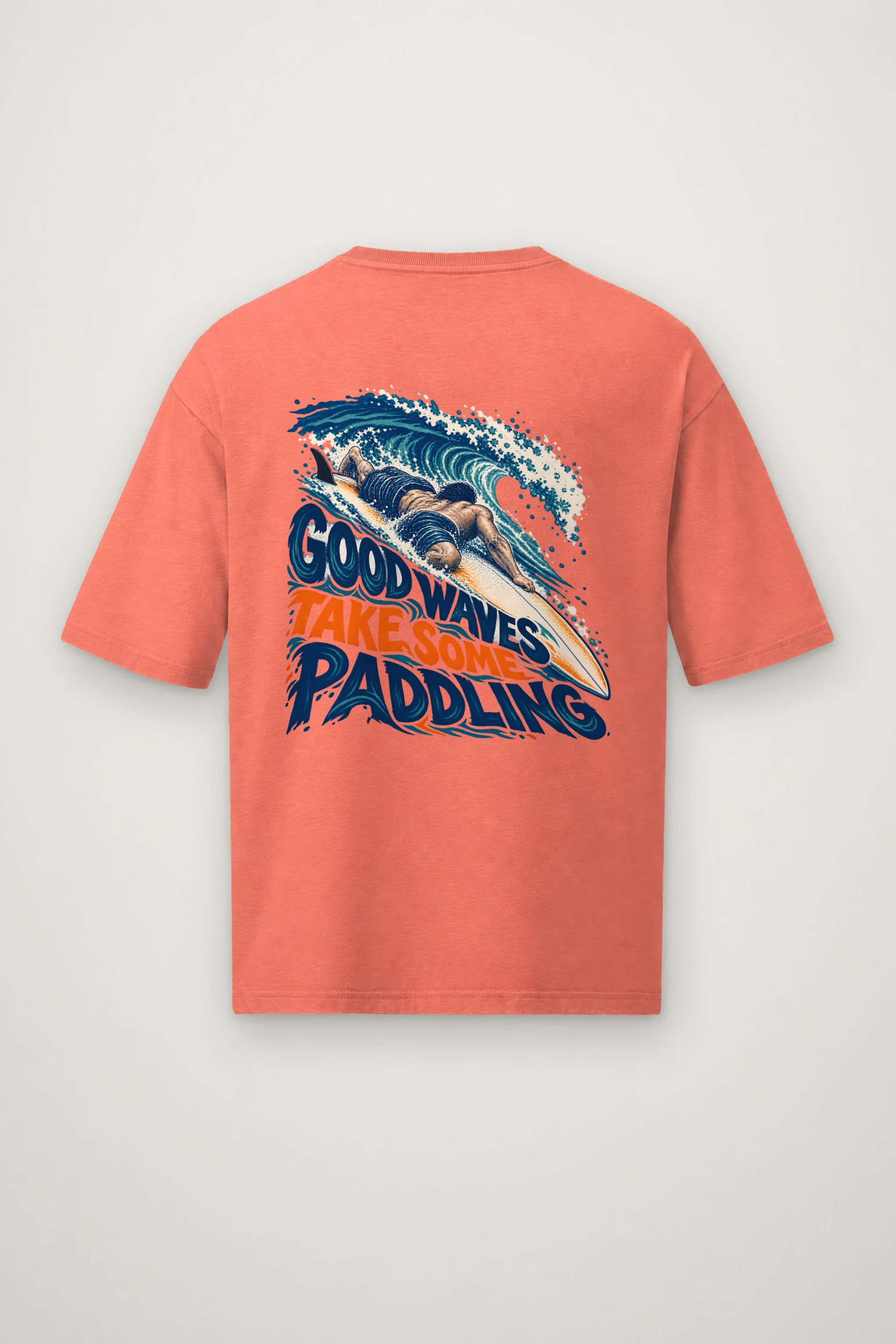 "Good Waves Take Some Paddling" Men's Oversized Heavyweight Crewneck T-Shirt