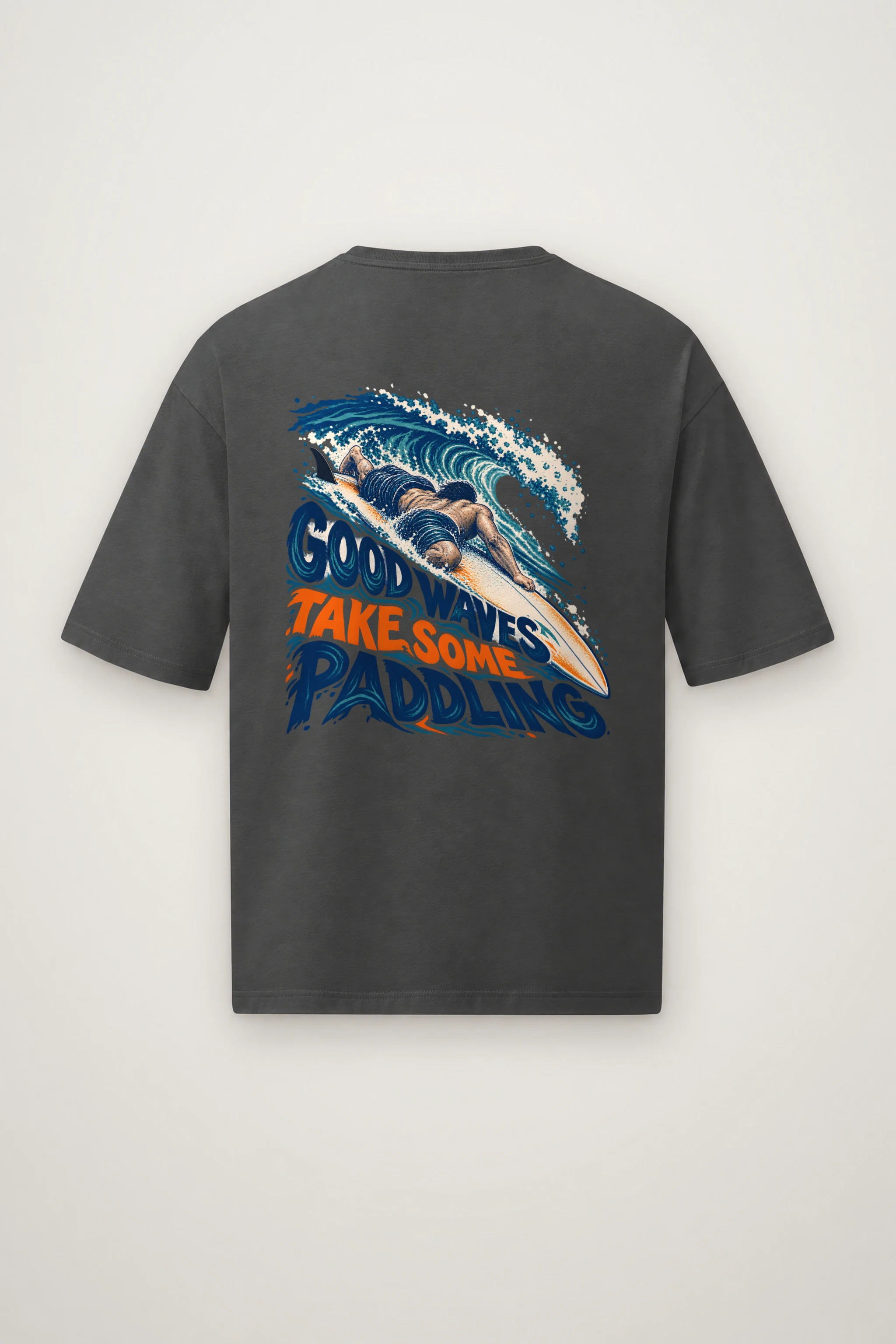 "Good Waves Take Some Paddling" Men's Oversized Heavyweight Crewneck T-Shirt