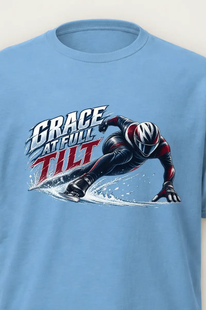 "Grace at Full Tilt" Heavyweight Unisex Crewneck T-shirt - the graphic up close
