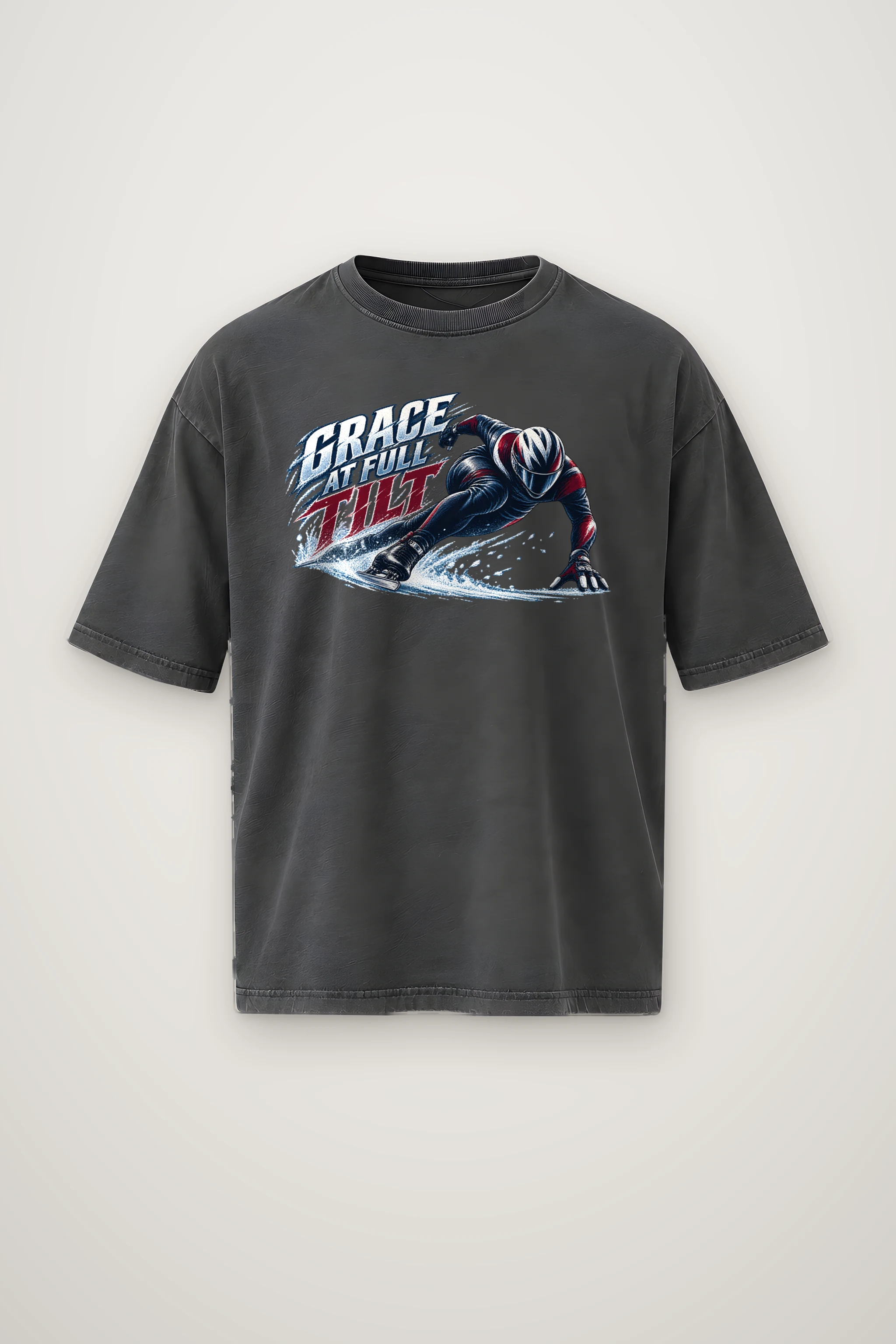 "Grace at Full Tilt" Men's Oversized Heavyweight Crewneck T-Shirt