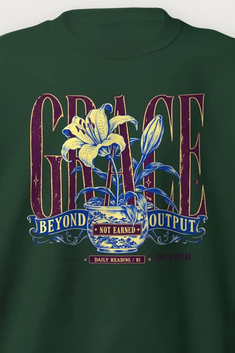 "Grace Beyond Output" Heavy Blend Unisex Crewneck Sweatshirt - the graphic up close
