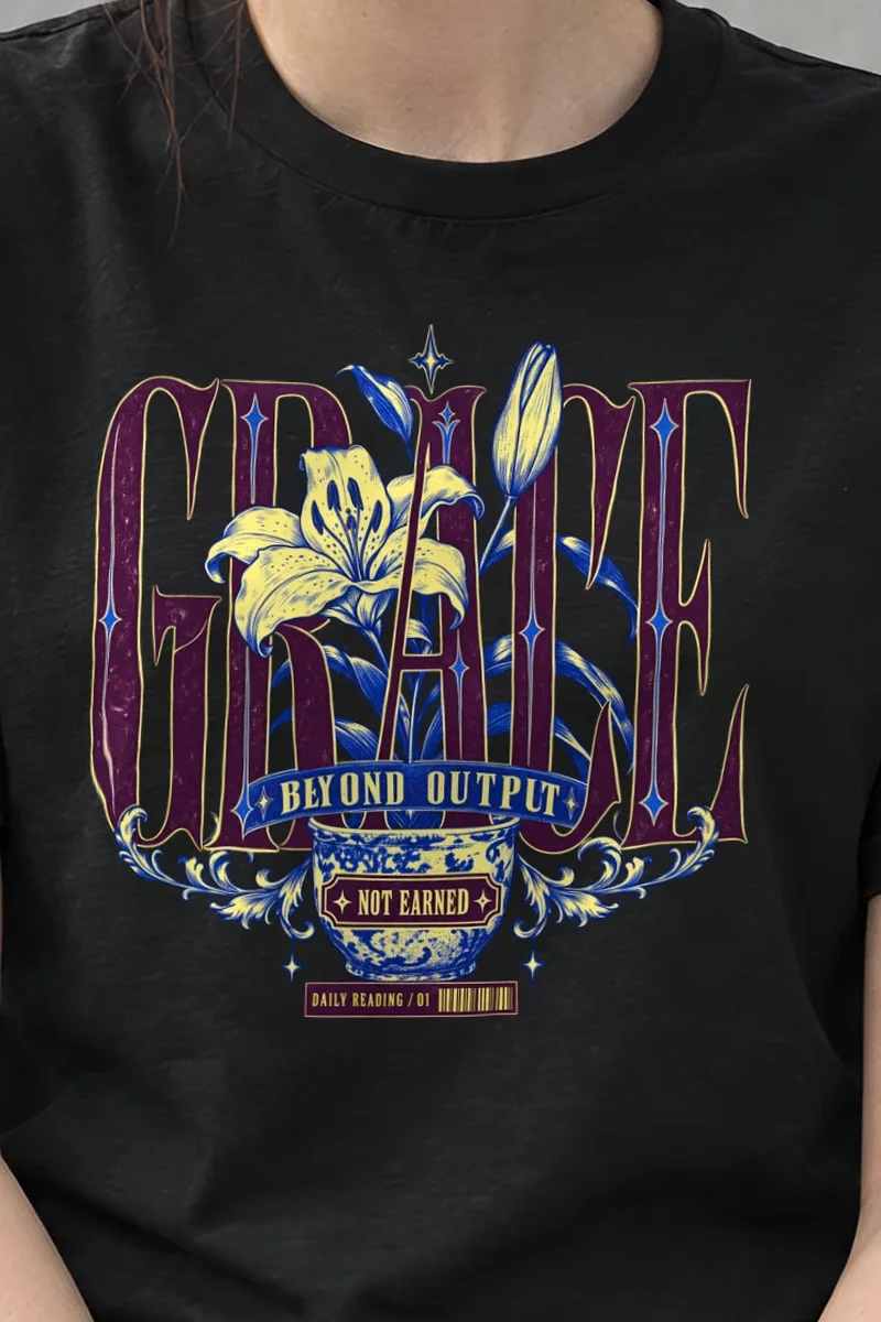 "Grace Beyond Output" Heavyweight Unisex Crewneck T-shirt - the graphic up close