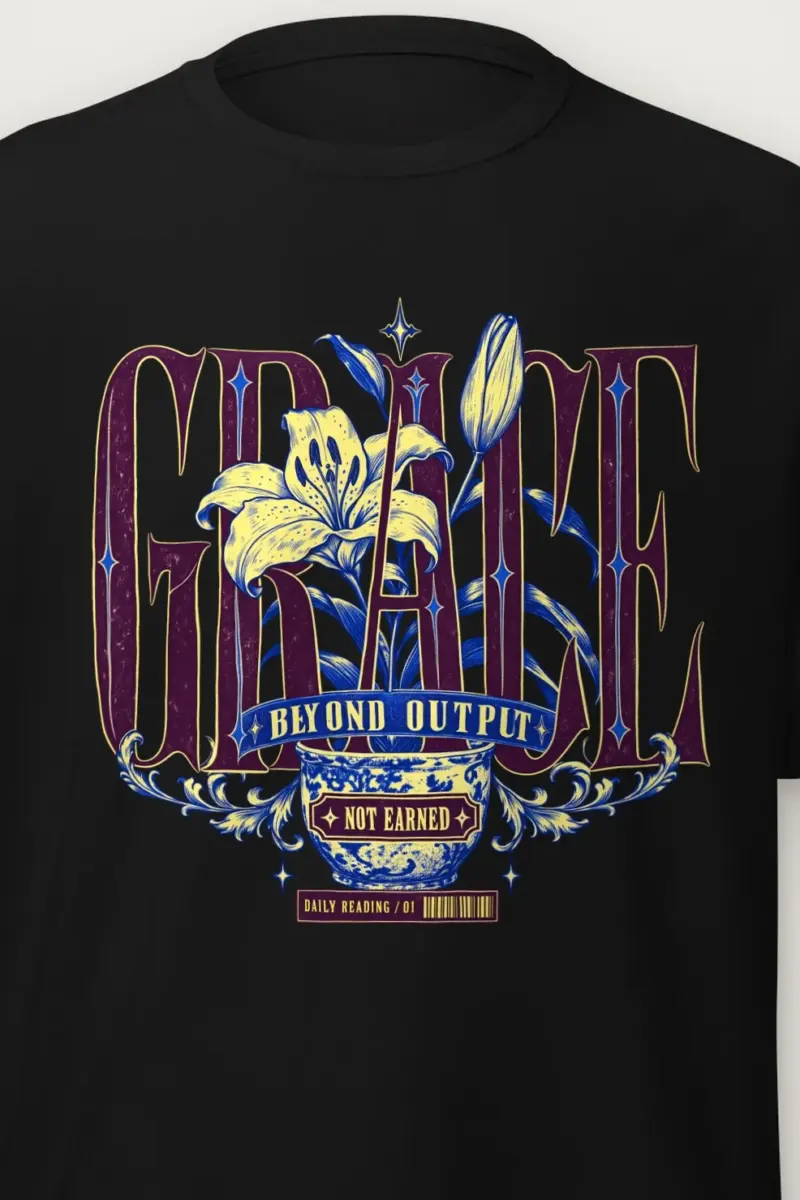 "Grace Beyond Output" Heavyweight Unisex Crewneck T-shirt - the graphic up close