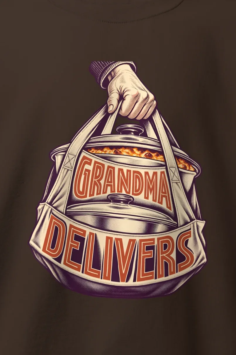 "Grandma Delivers" Heavy Blend Unisex Crewneck Sweatshirt - the graphic up close