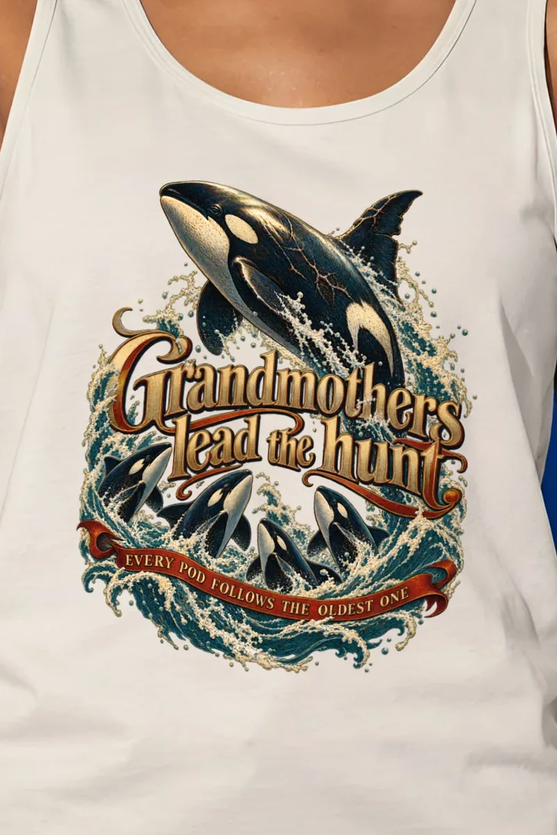 "Grandmothers Lead The Hunt" Unisex Jersey Tank - the graphic up close