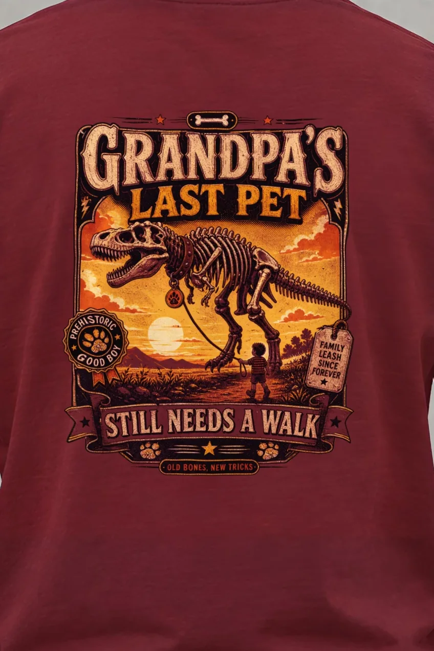 "Grandpa’s Last Pet" Heavyweight Unisex Crewneck T-shirt - the graphic up close