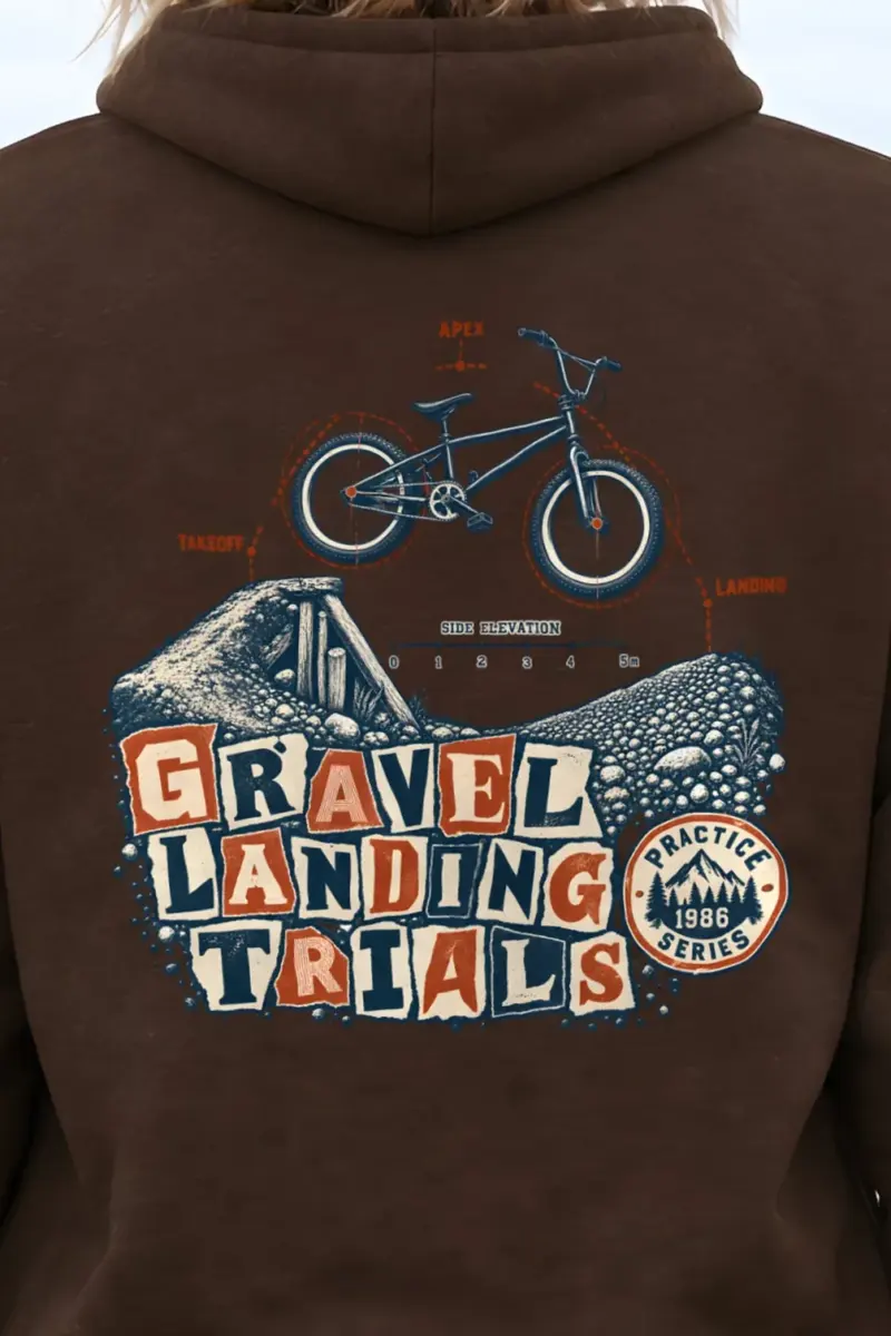 "Gravel Landing Trials" Heavy Blend Unisex Pullover Hoodie - the graphic up close