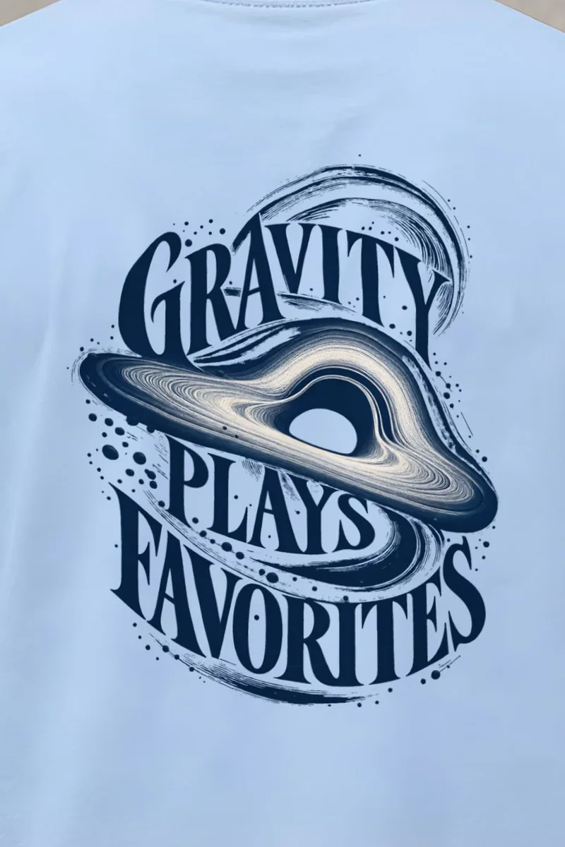 "Gravity Plays Favorites" Heavyweight Unisex Crewneck T-shirt - the graphic up close