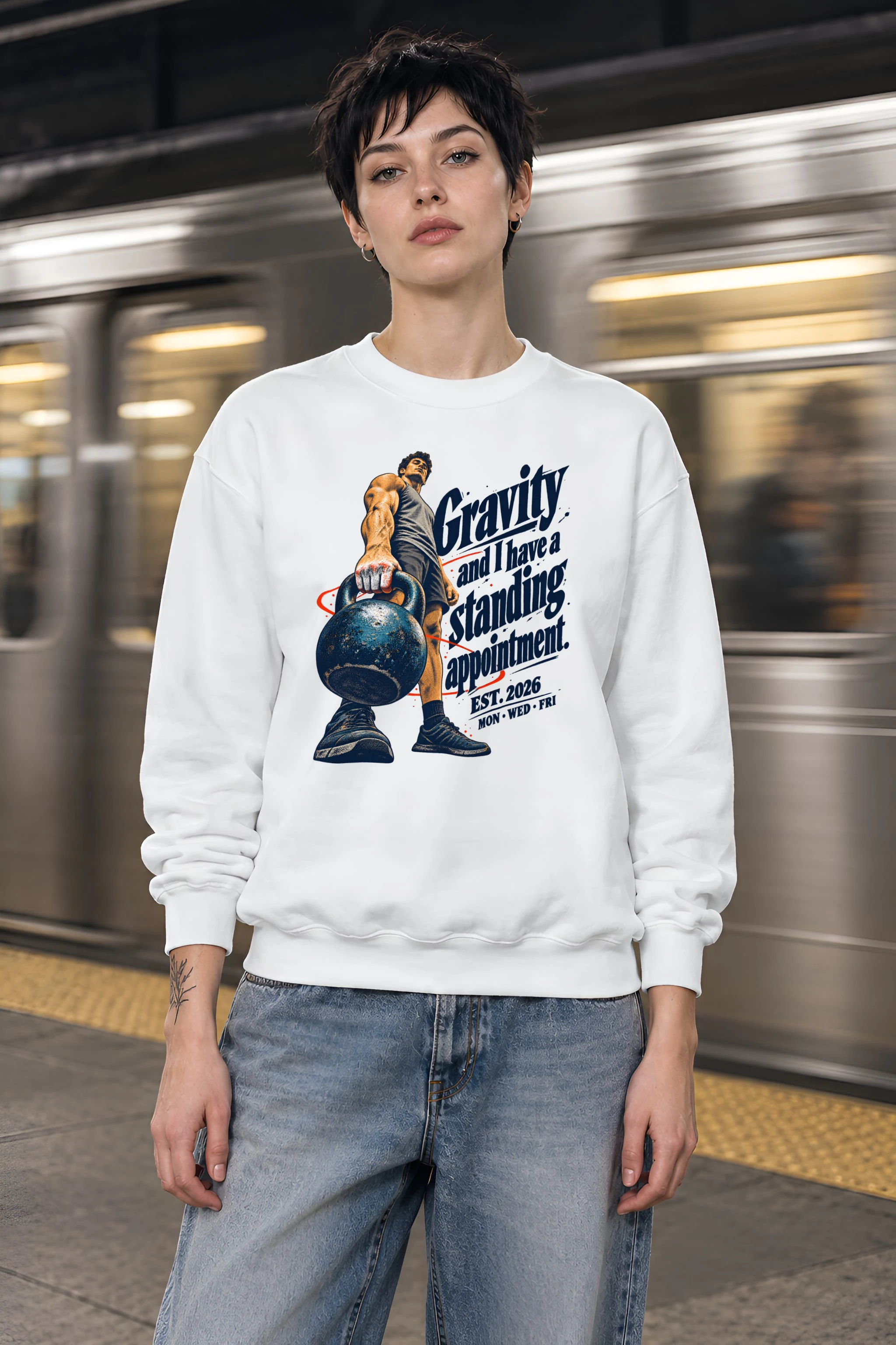 "Gravity Standing Appointment" Unisex Crewneck Sweatshirt
