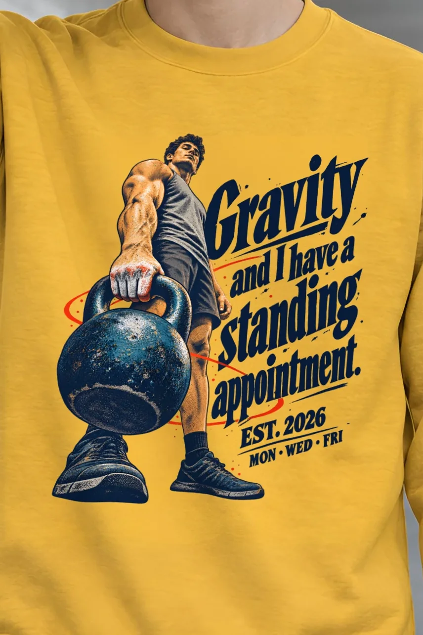 "Gravity Standing Appointment" Unisex Crewneck Sweatshirt - the graphic up close