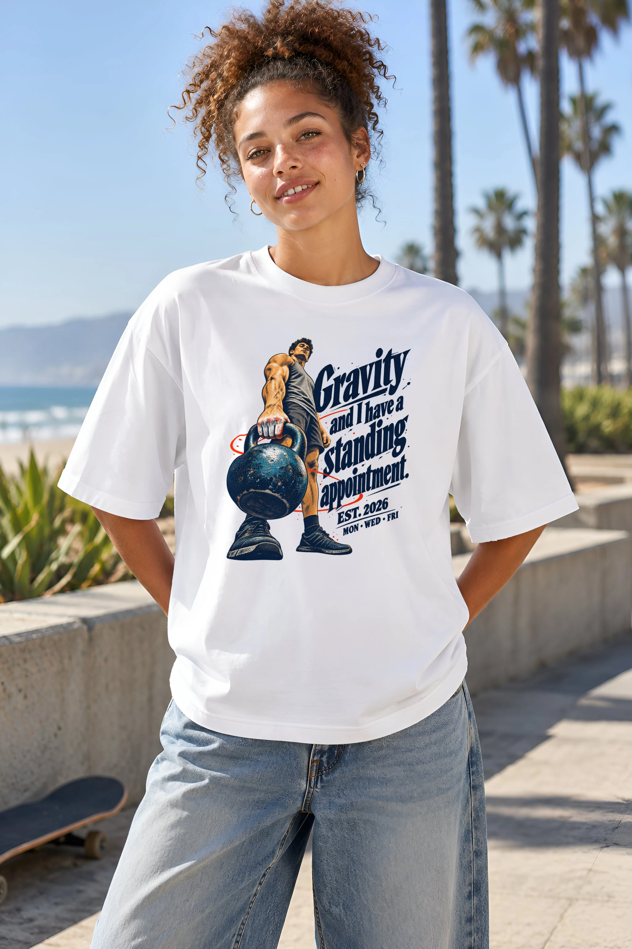 "Gravity Standing Appointment" Unisex Oversized Heavyweight Crewneck T-Shirt