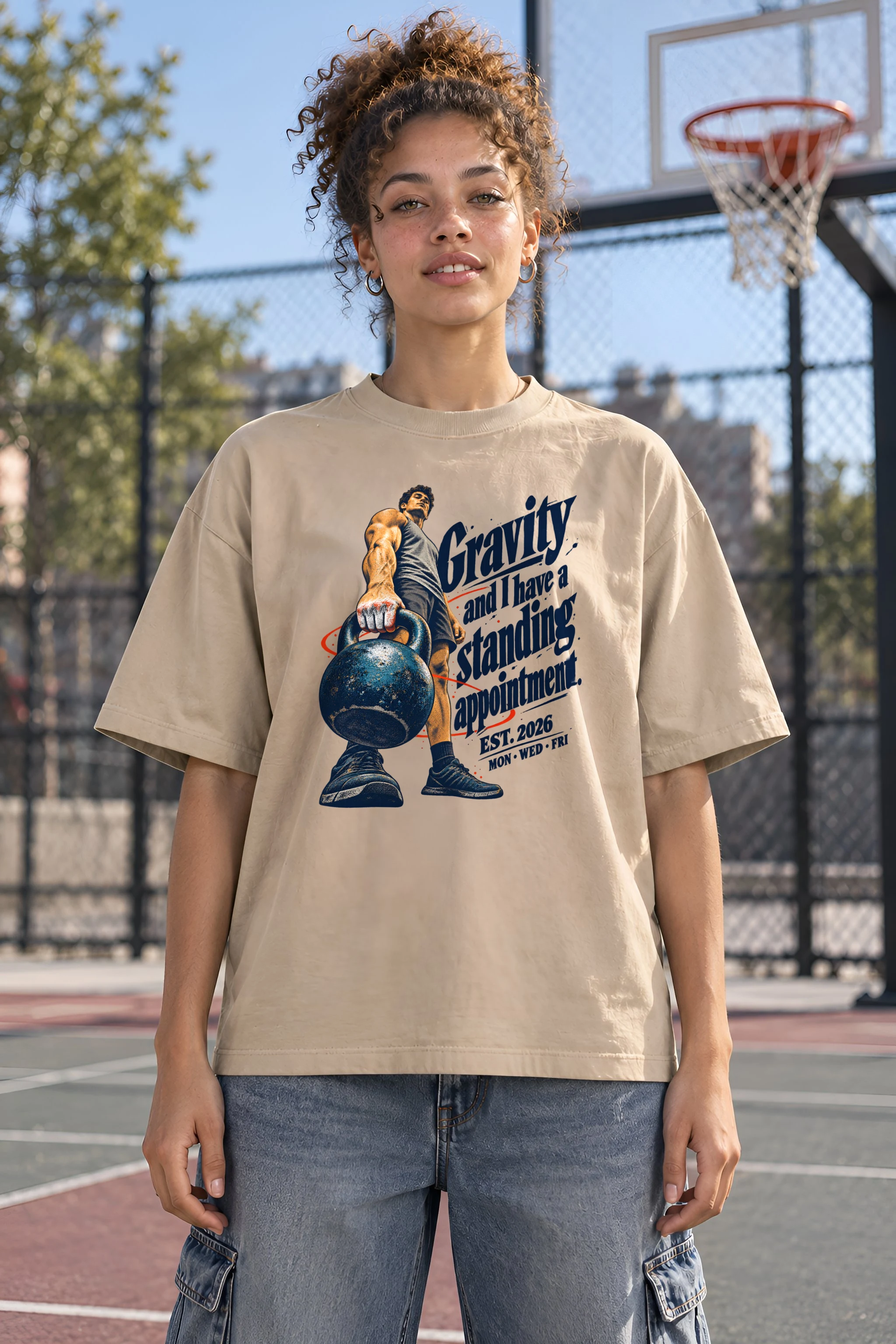 "Gravity Standing Appointment" Unisex Oversized Heavyweight Crewneck T-Shirt
