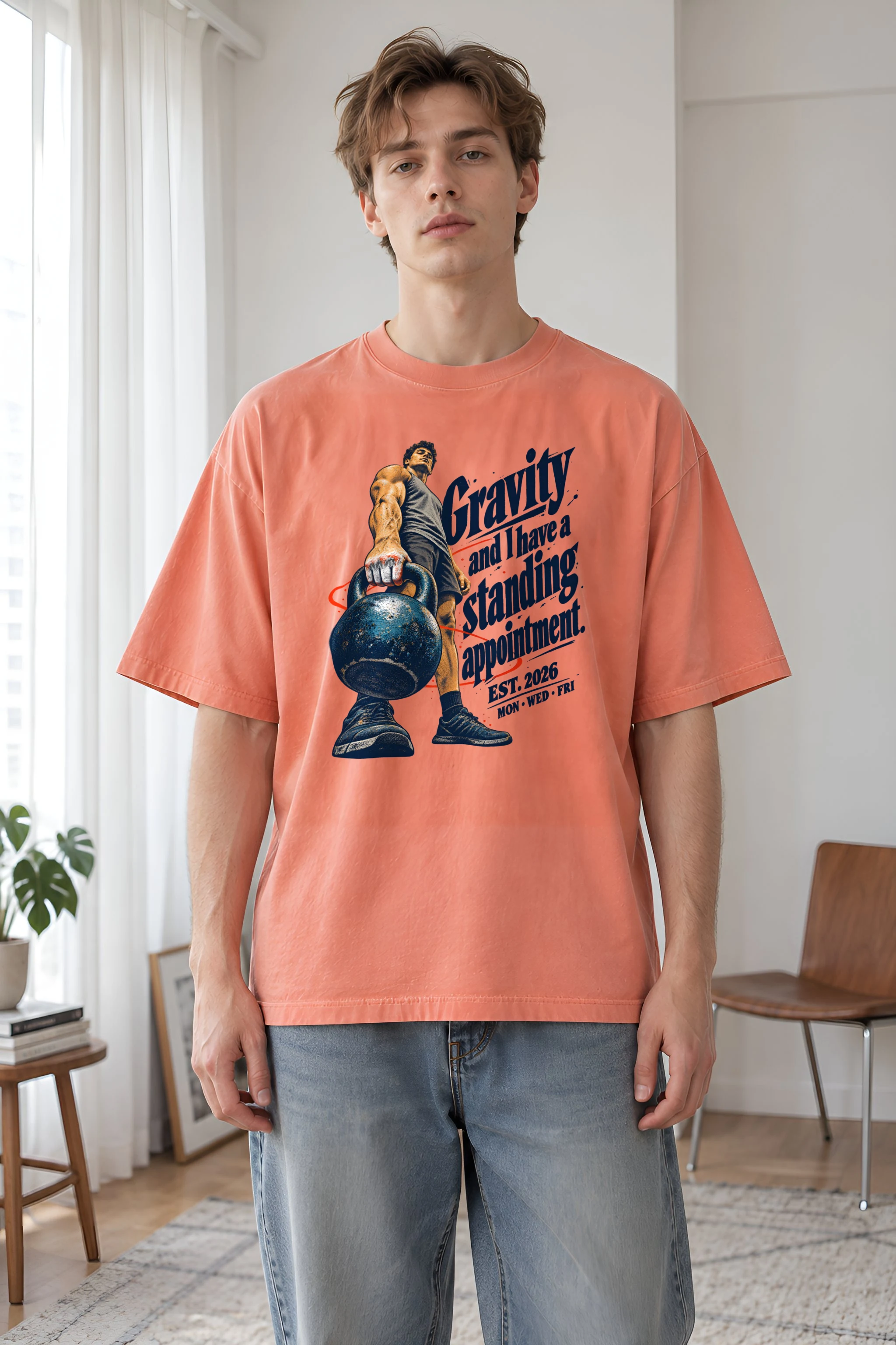 "Gravity Standing Appointment" Unisex Oversized Heavyweight Crewneck T-Shirt