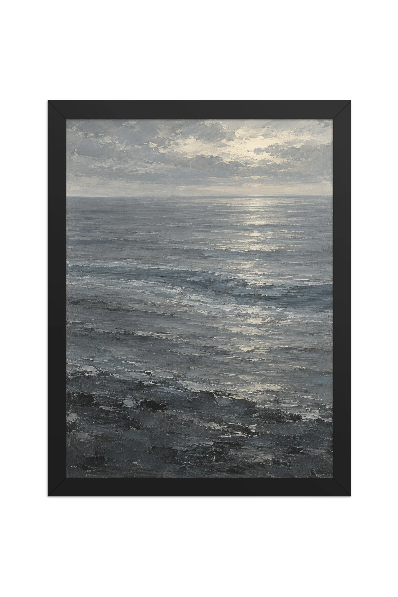"Gray Sea Under Breaking Light" Premium Wooden Framed Poster