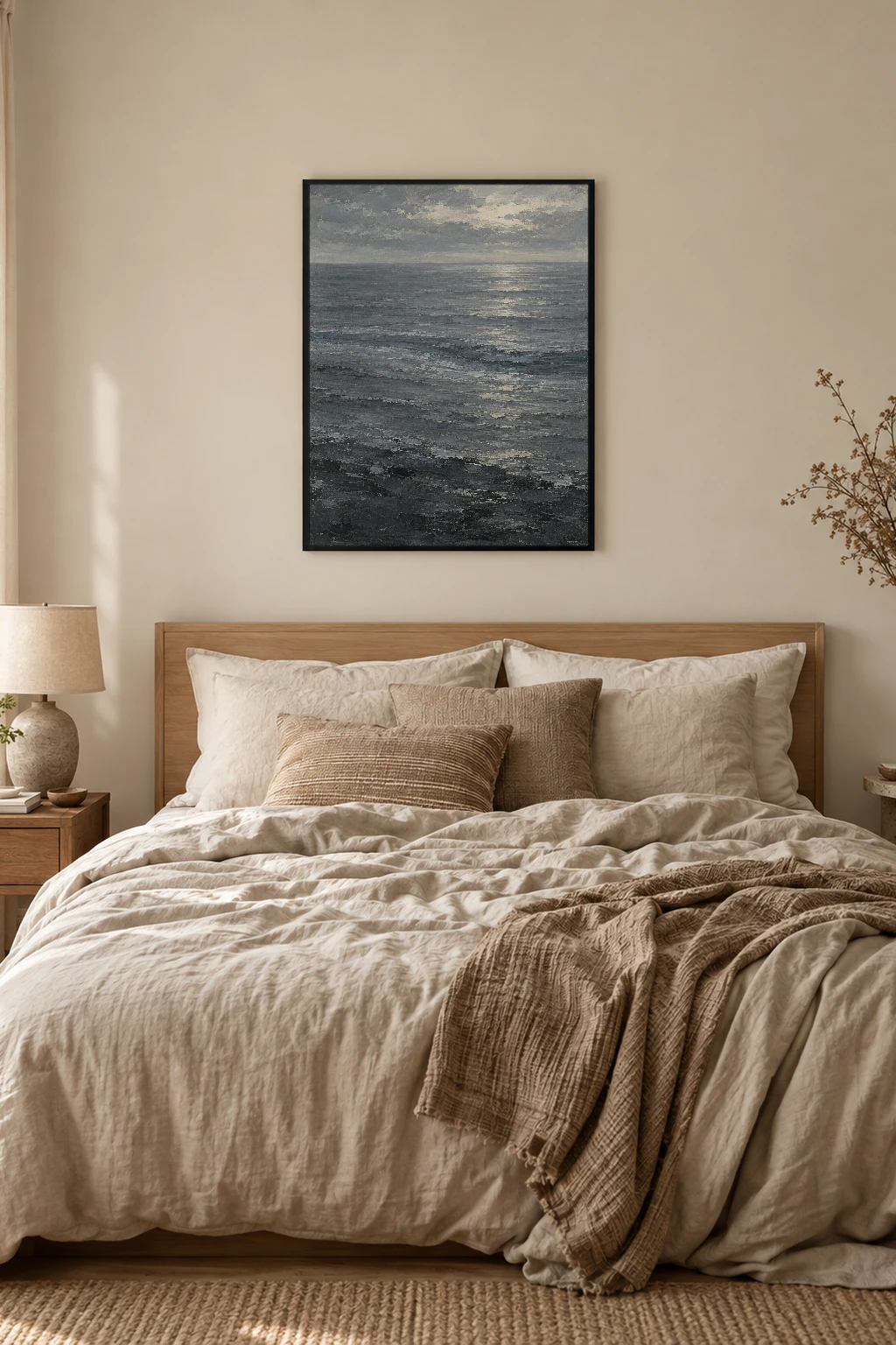 "Gray Sea Under Breaking Light" Premium Wooden Framed Poster