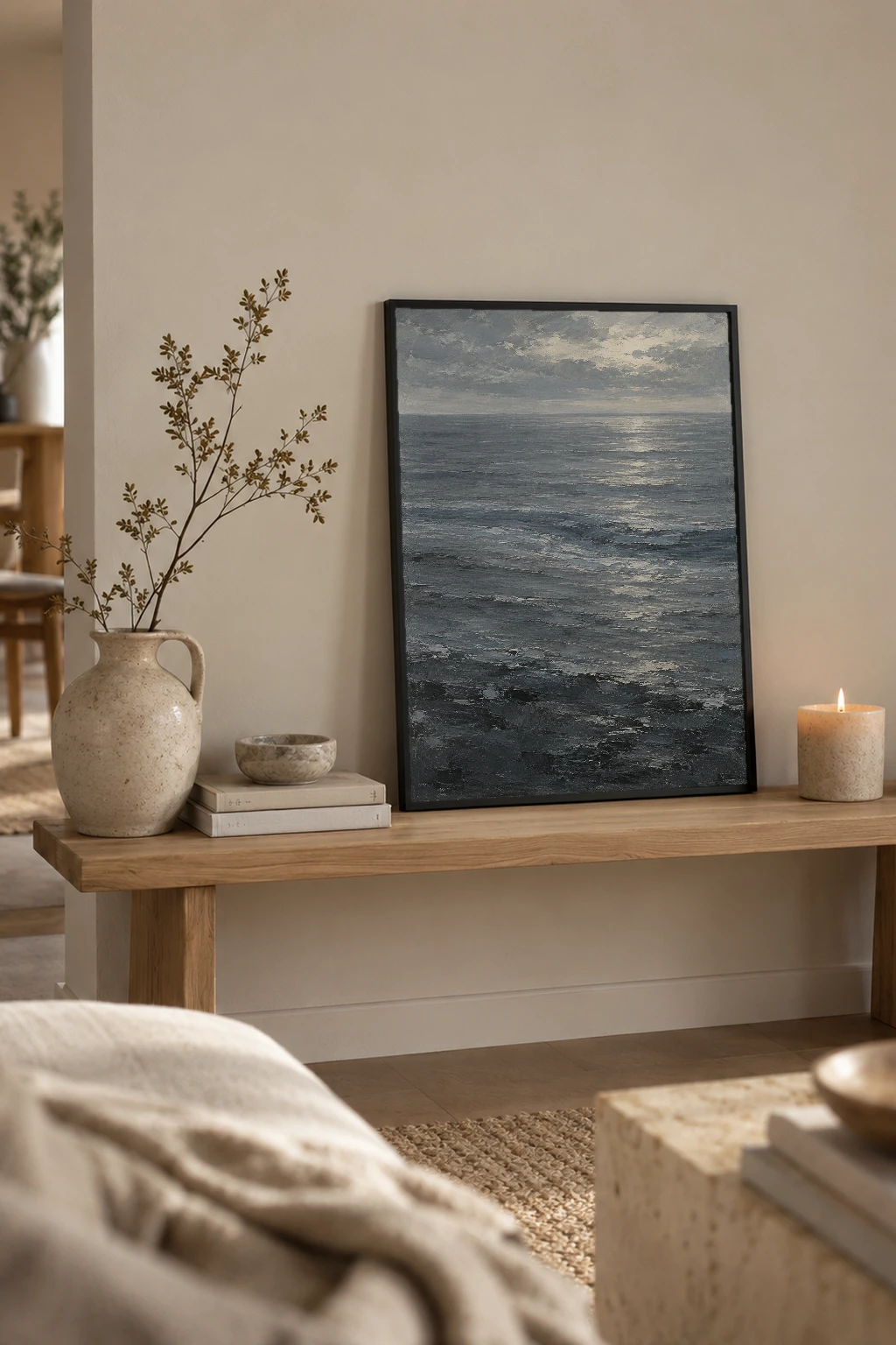 "Gray Sea Under Breaking Light" Premium Wooden Framed Poster