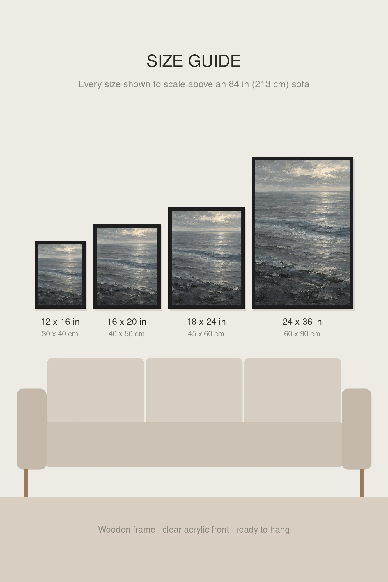 "Gray Sea Under Breaking Light" Premium Wooden Framed Poster
