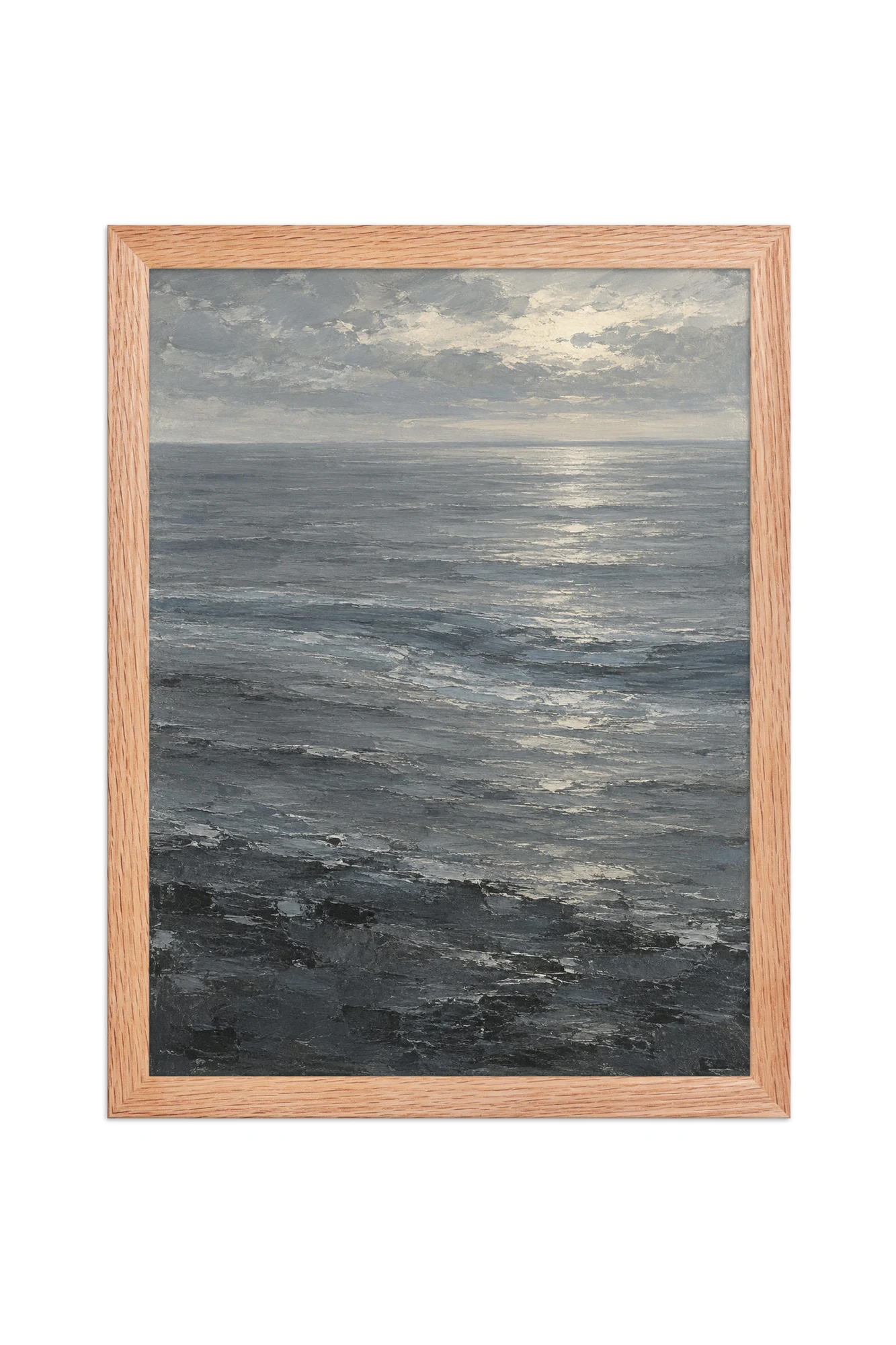 "Gray Sea Under Breaking Light" Premium Wooden Framed Poster