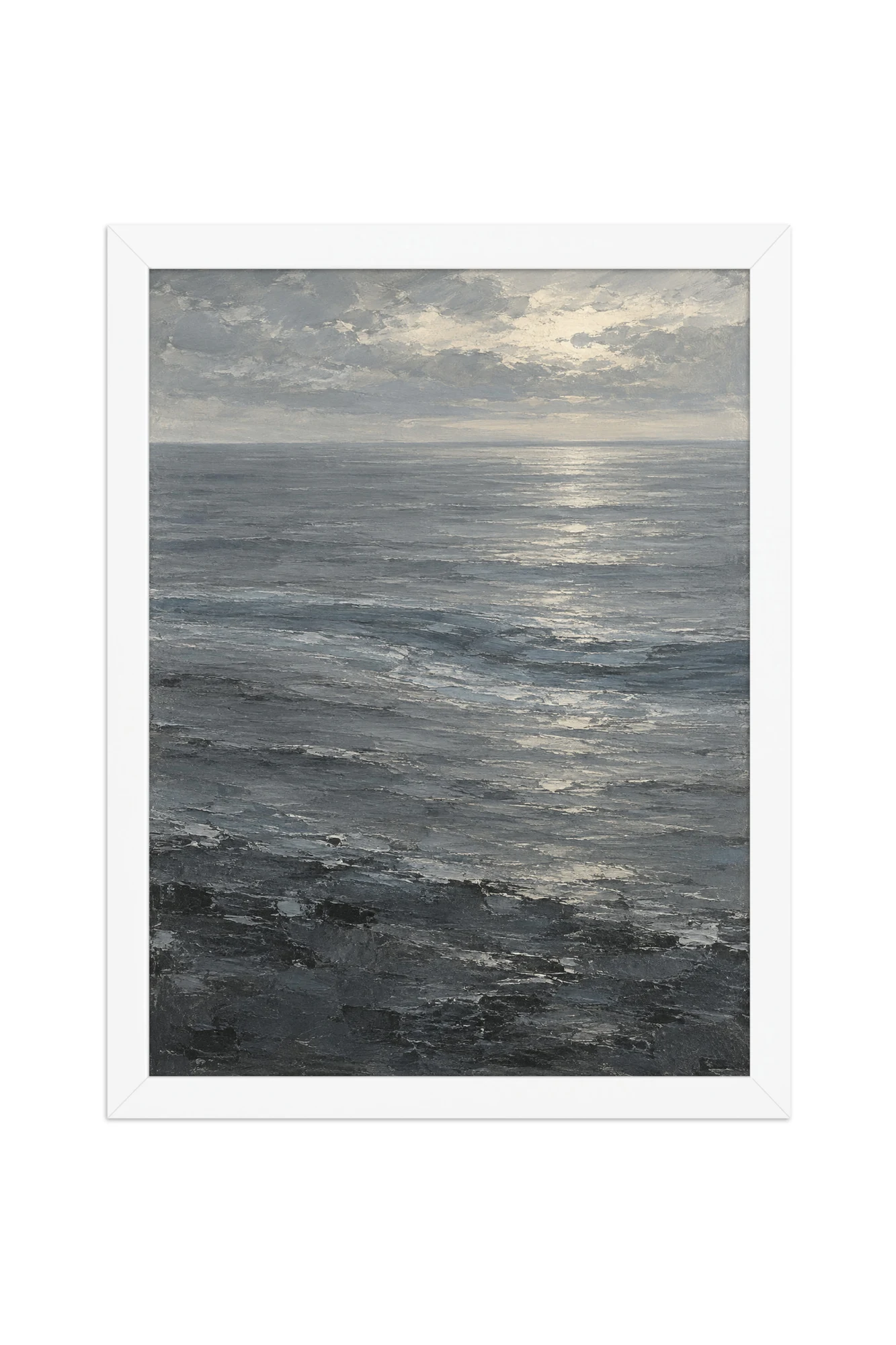 "Gray Sea Under Breaking Light" Premium Wooden Framed Poster