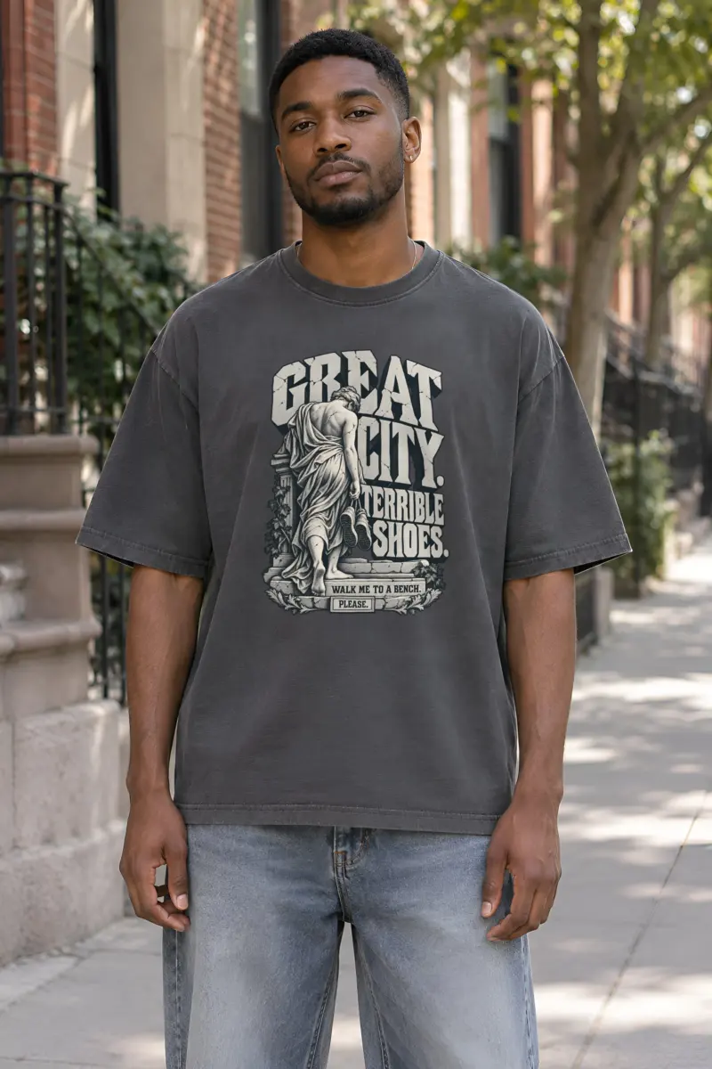 "Great City Terrible Shoes" Unisex Oversized Heavyweight Crewneck T-Shirt