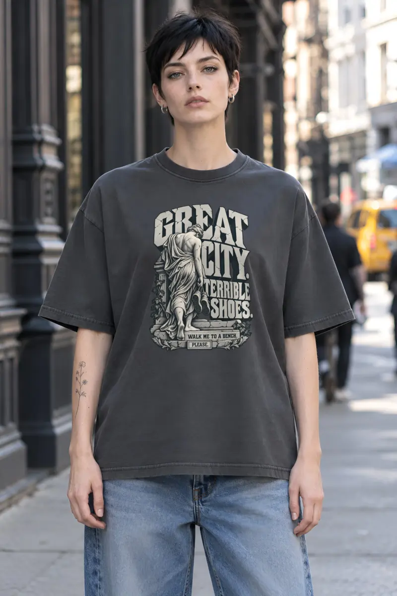 "Great City Terrible Shoes" Unisex Oversized Heavyweight Crewneck T-Shirt