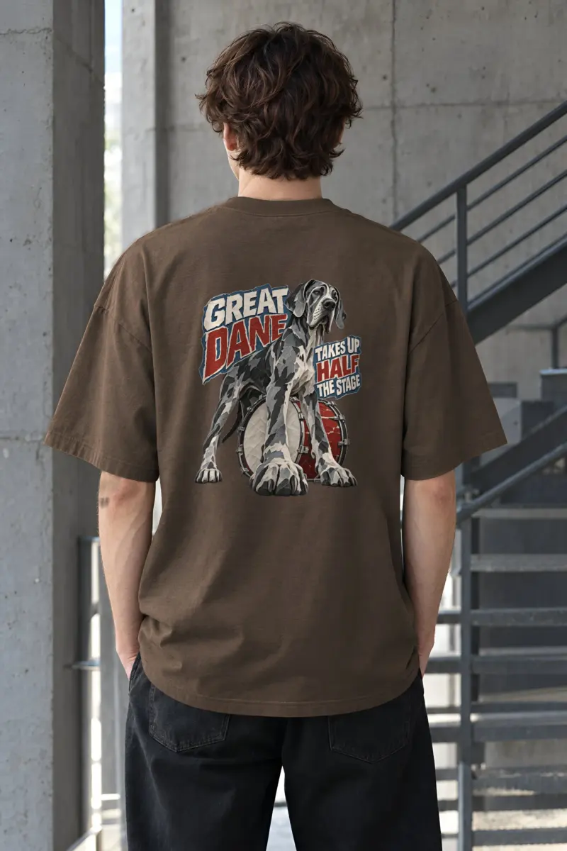 "Great Dane Takes Up Half the Stage" Unisex Oversized Heavyweight Crewneck T-Shirt