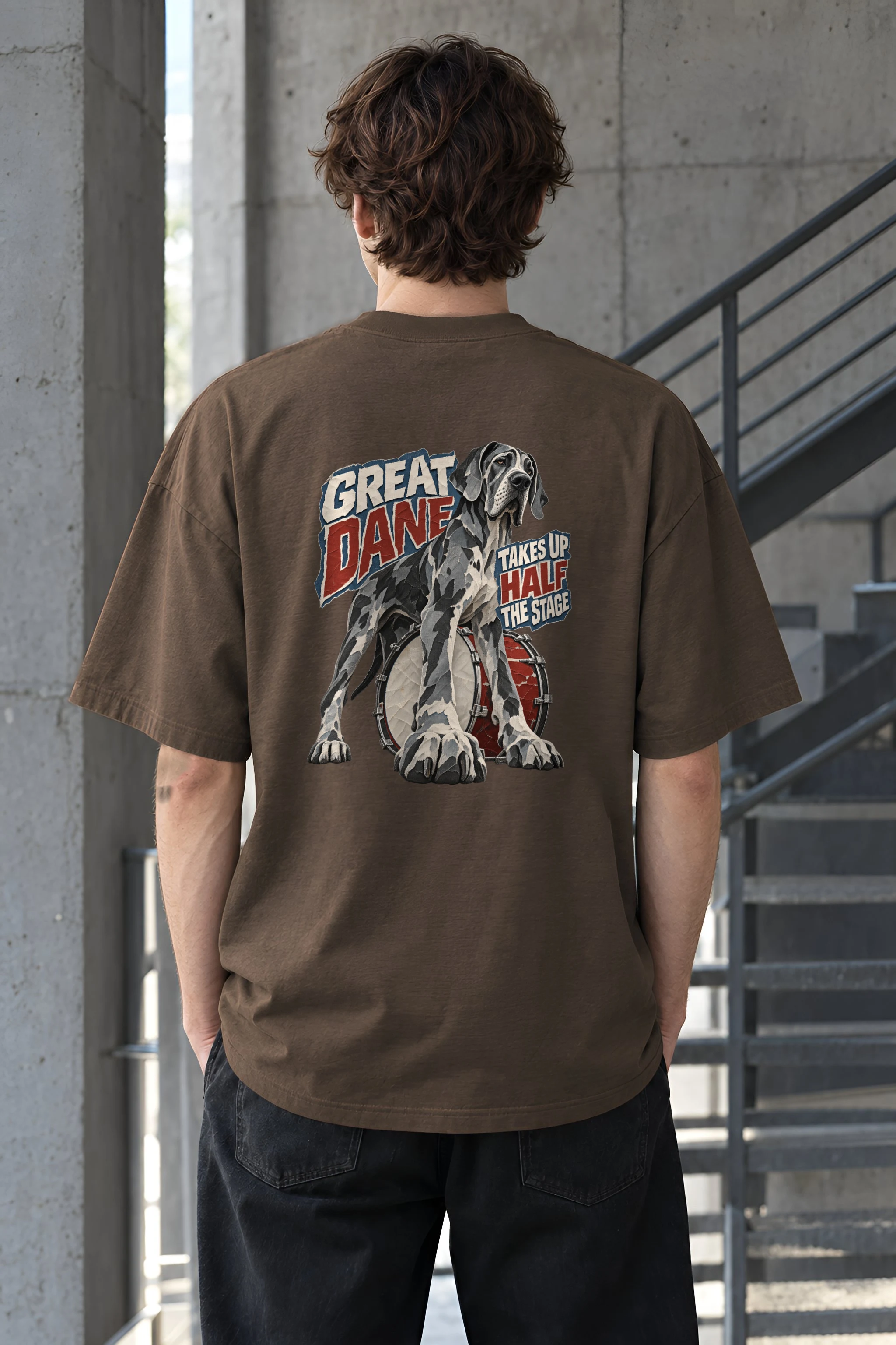 "Great Dane Takes Up Half the Stage" Men's Oversized Heavyweight Crewneck T-Shirt